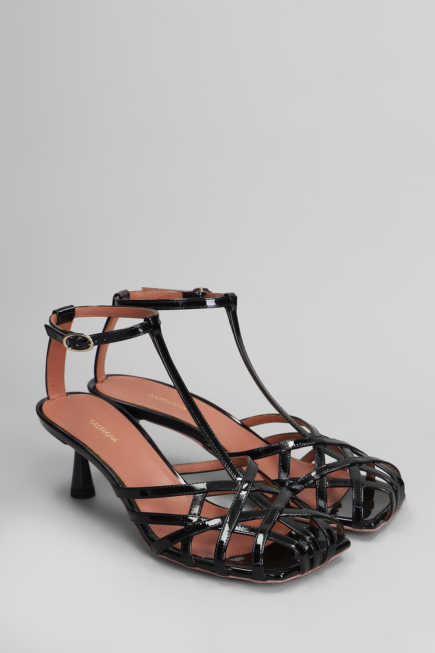 Aldo Castagna Manila Sandals In Black Patent Leather In Multi