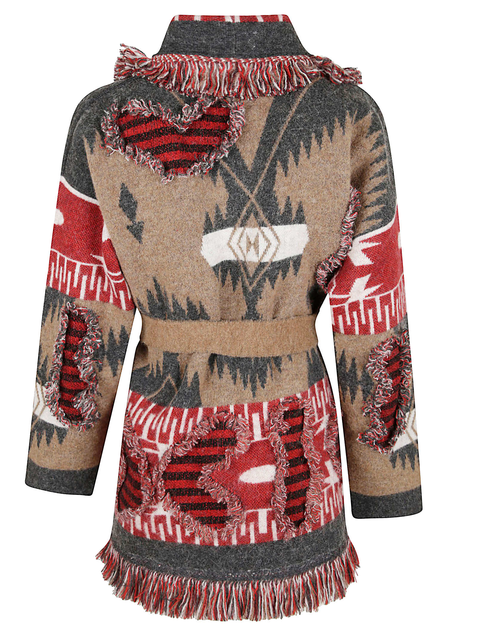 Alanui Long Cardigan With Fringe And Belt In Multi