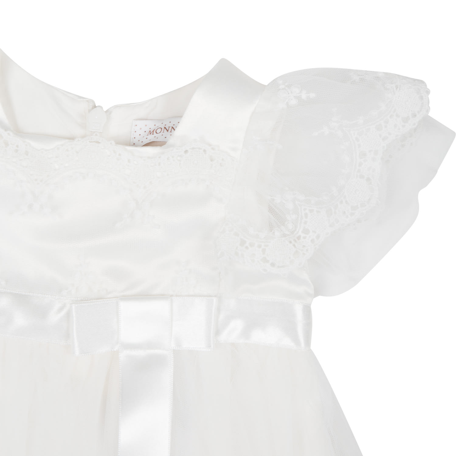 Shop Monnalisa White Dress For Baby Girl With Embroidery And Bow