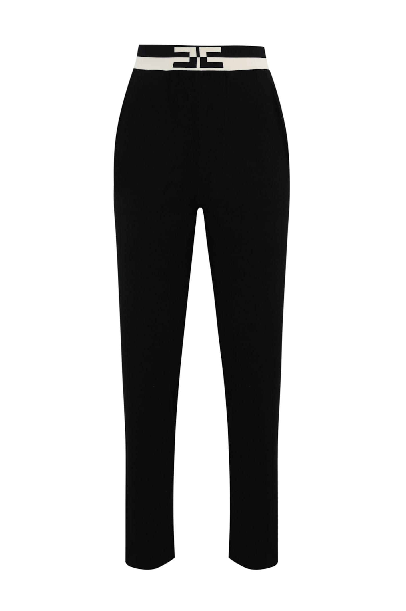 Shop Elisabetta Franchi Viscose Knit Jogger Trousers In Nero/burro