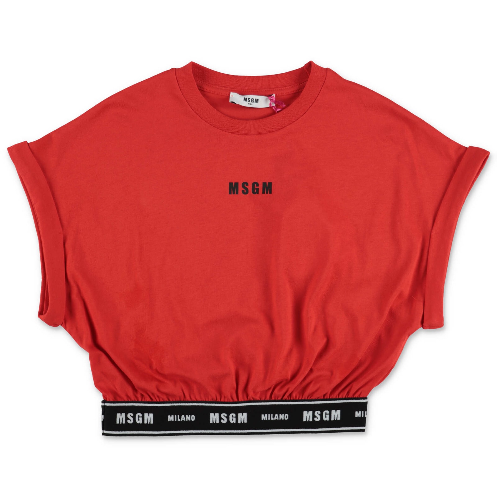 Msgm T-shirt Rosso Cropped In Jersey Di Cotone