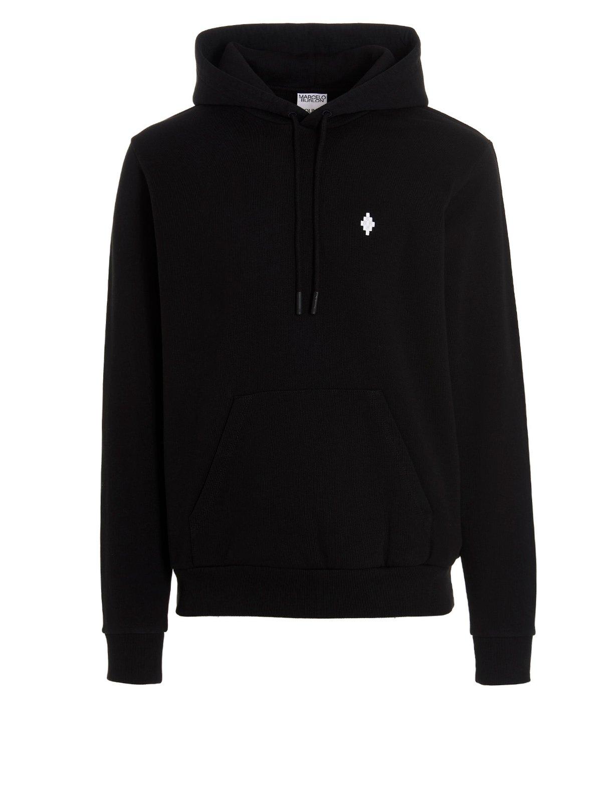 Shop Marcelo Burlon County Of Milan Logo Embroidered Hoodie In Black Whit