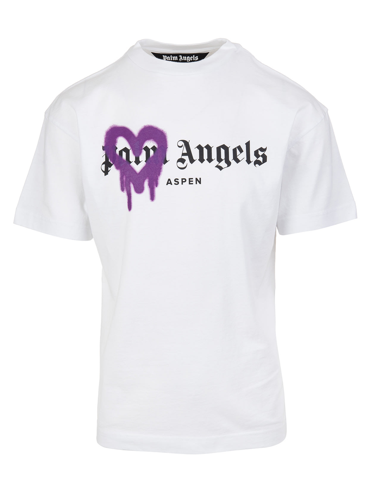 Palm Angels Man White And Purple Spray Logo Aspen T-shirt