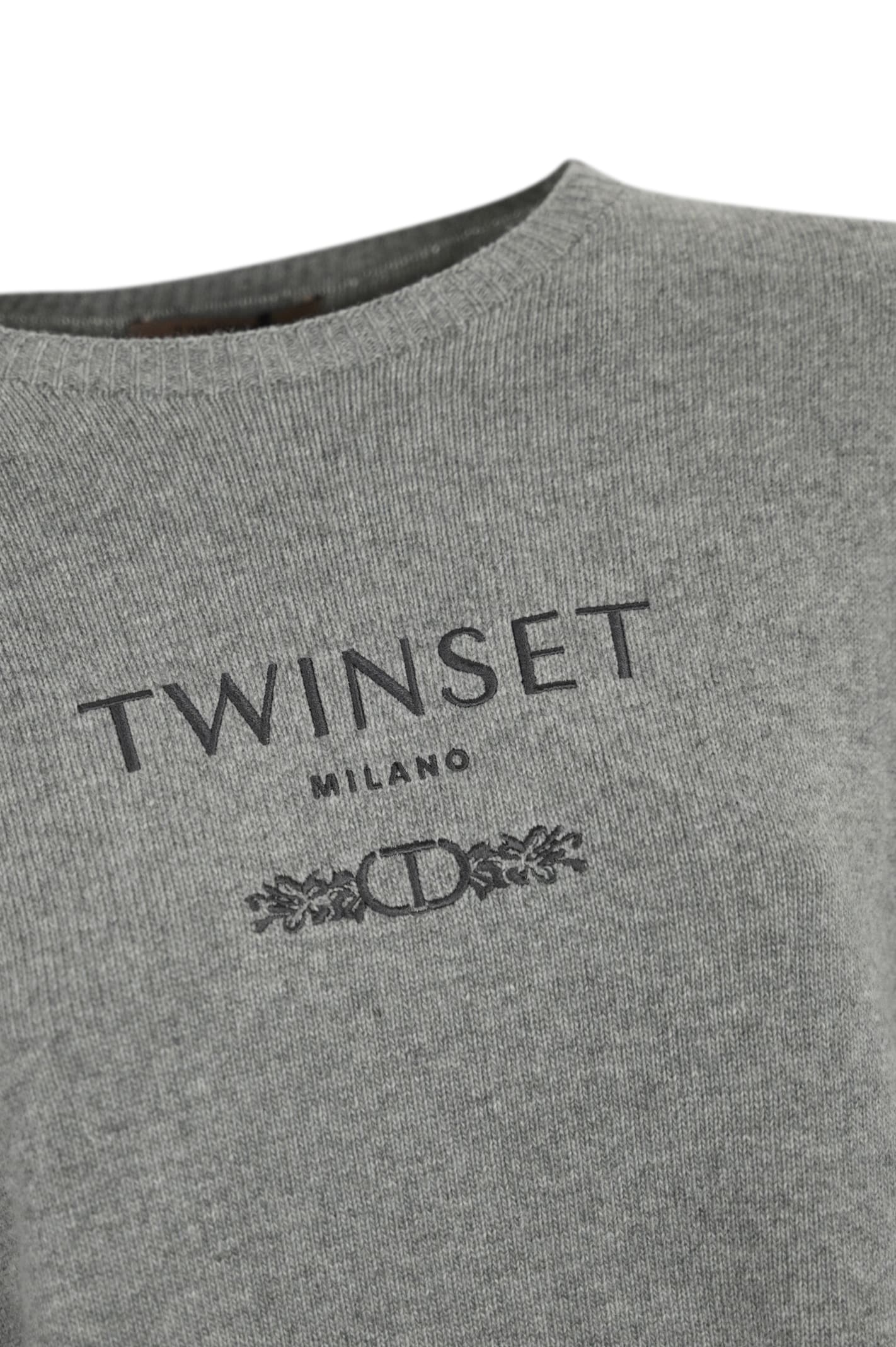 Shop Twinset Wool Blend Logo Sweater In Warm Melange Grey