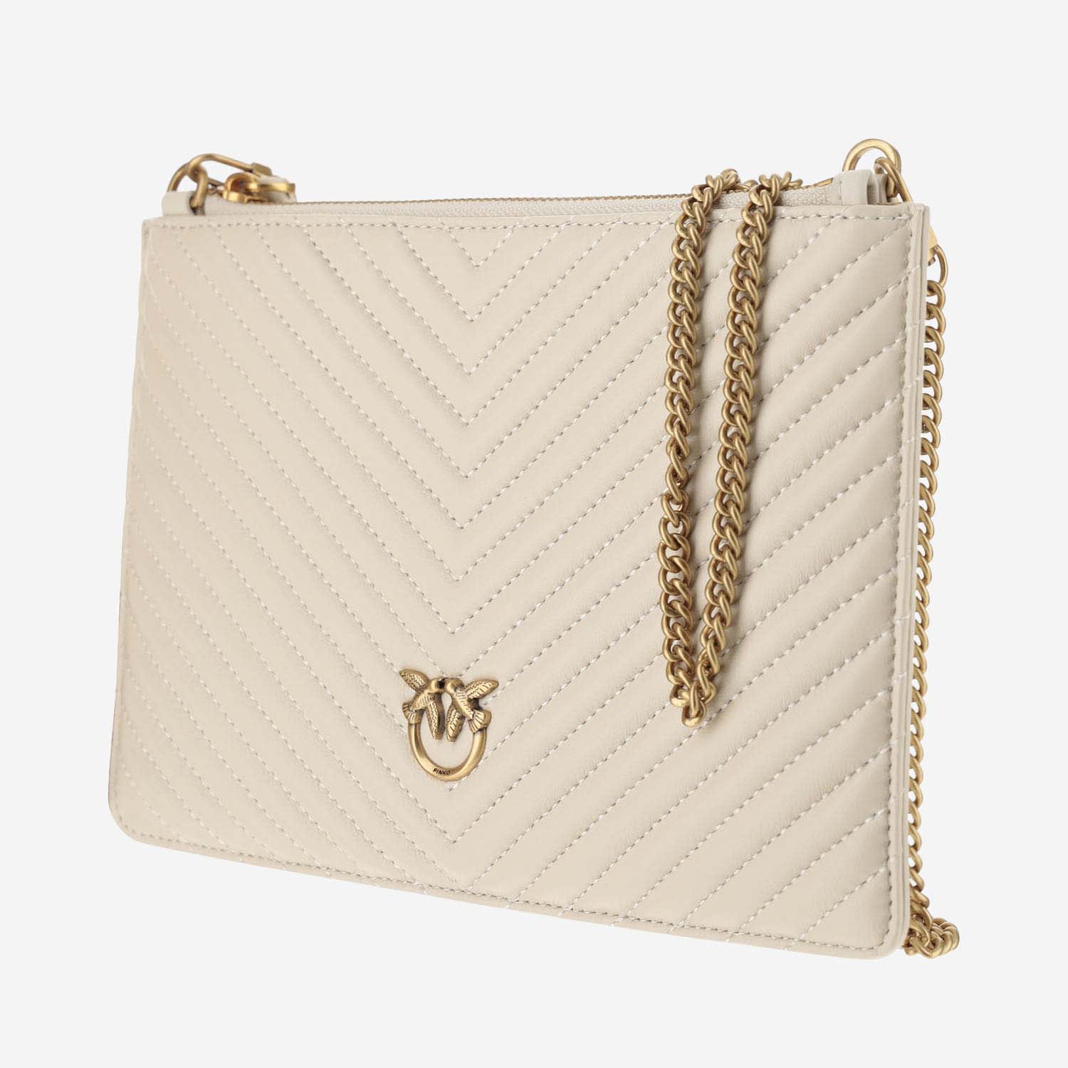 Shop Pinko Classic Flat Chevron Clutch In White