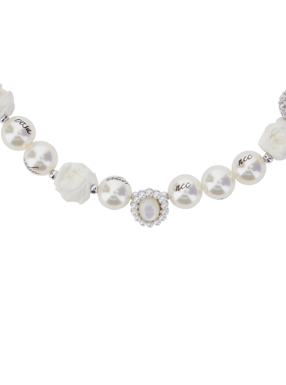 Shushu-tong Silver-colored Necklace With Beads Design And Rhinestone Decorations In Brass Woman In White