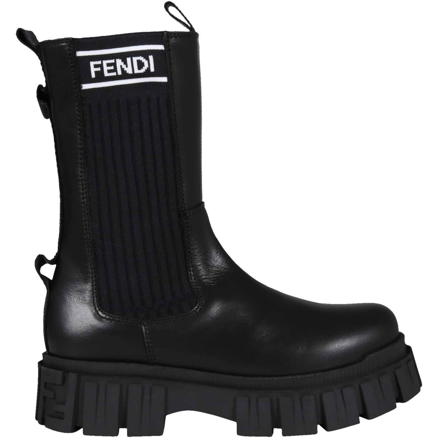 Fendi Black Boots For Girl With White Logo