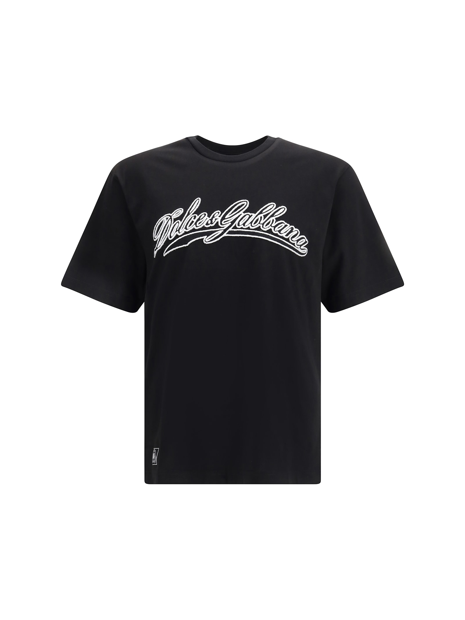 Dolce & Gabbana Men Cotton T-shirt With Embossed Logo Embroidery In Black