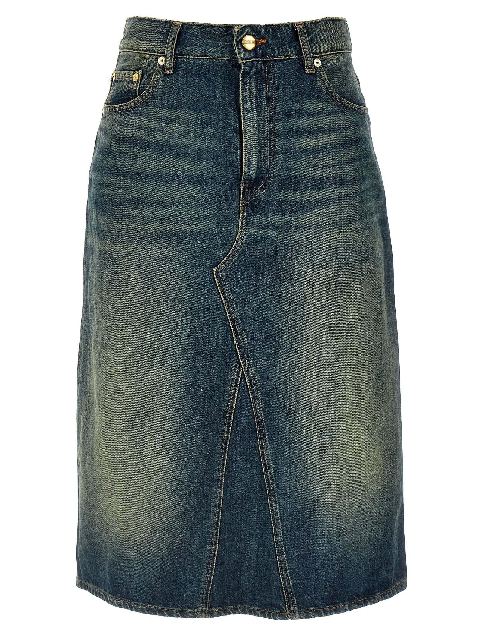 Shop Ganni Heavy Washed Skirt In Blue