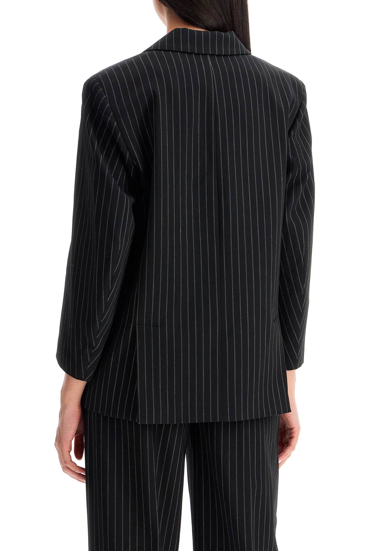 Shop Ganni Striped Boxy Blazer In Black (black)