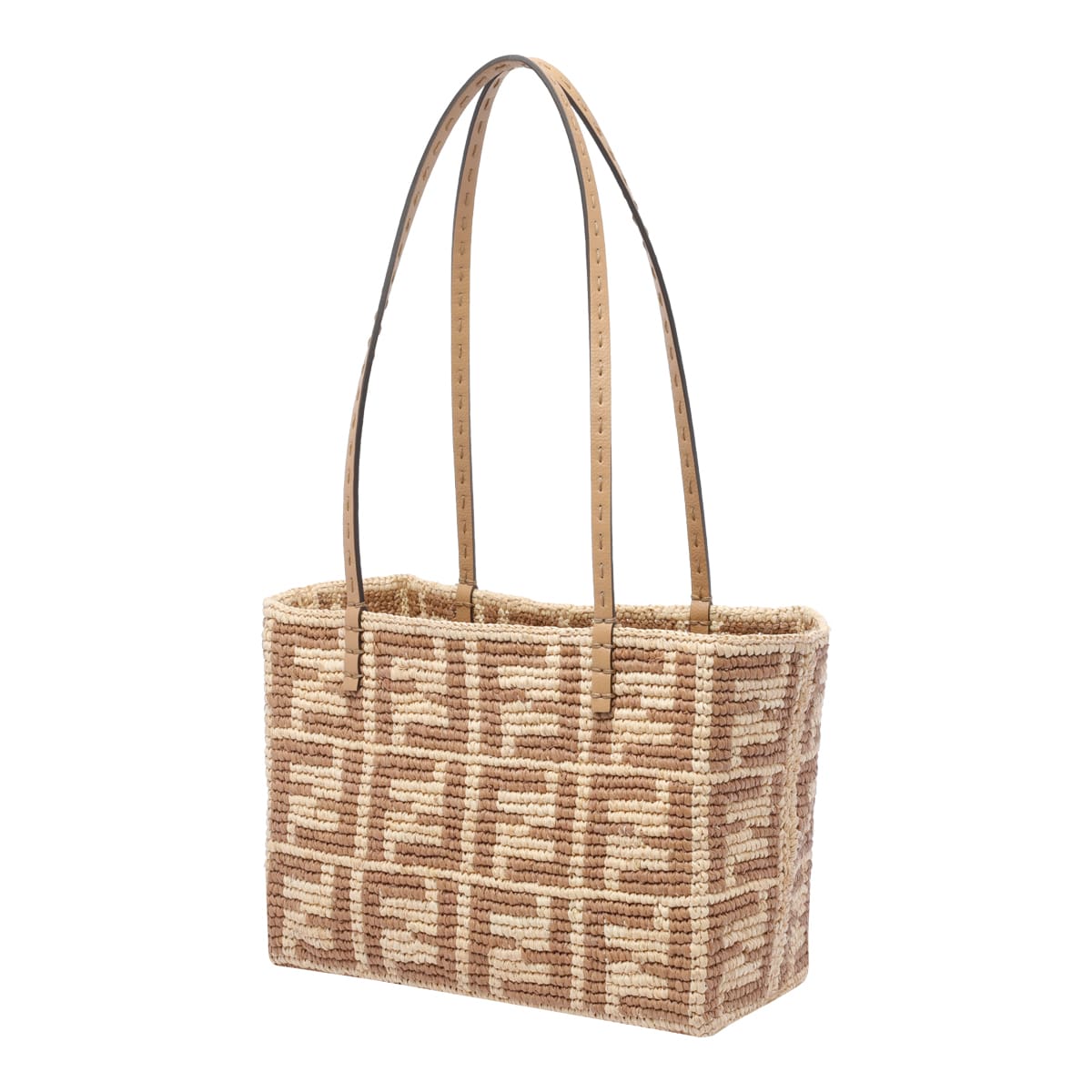 Fendi Small Roll Rafia Shopper In Brown