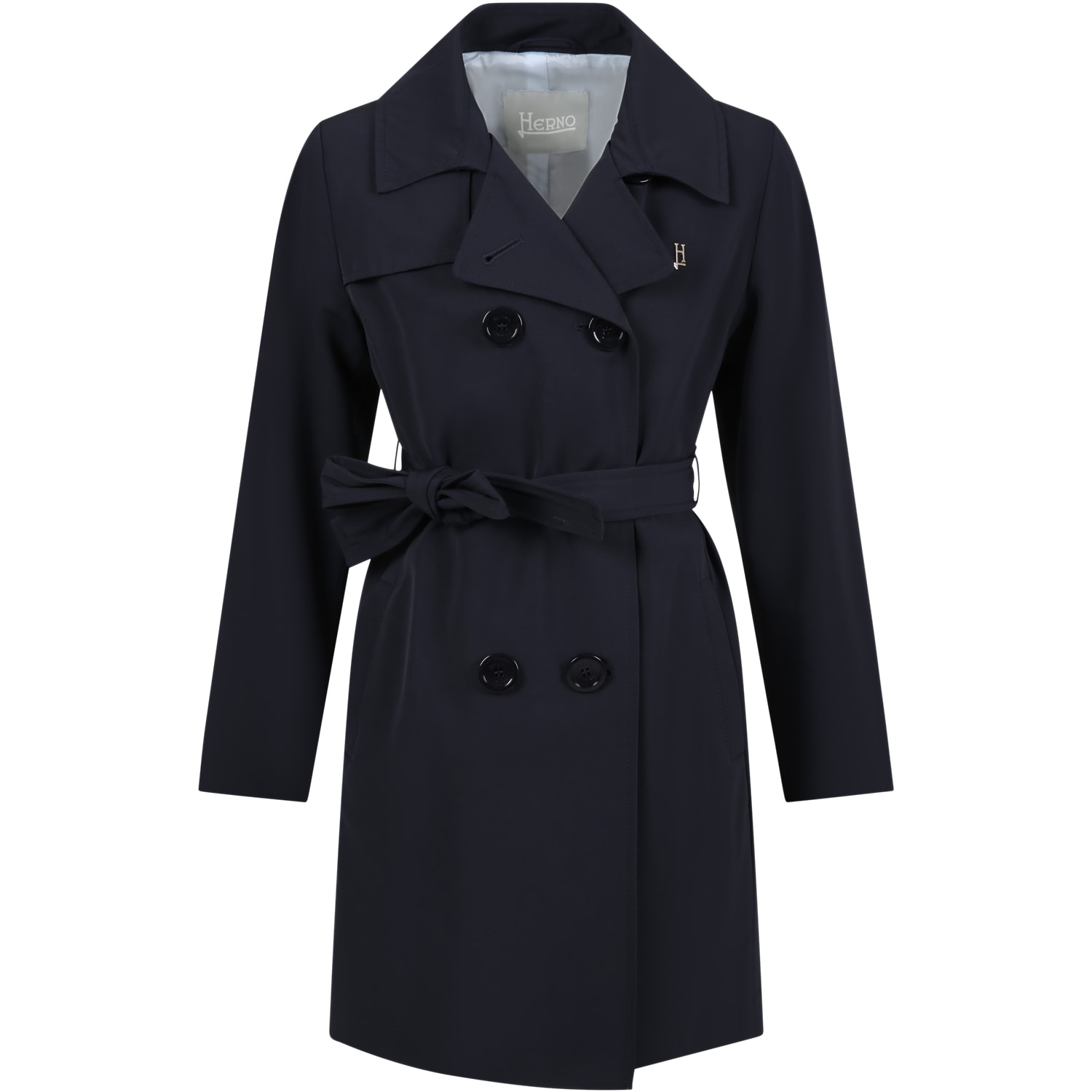 Herno Kids' Blue Trench Coat For Girl With Logo