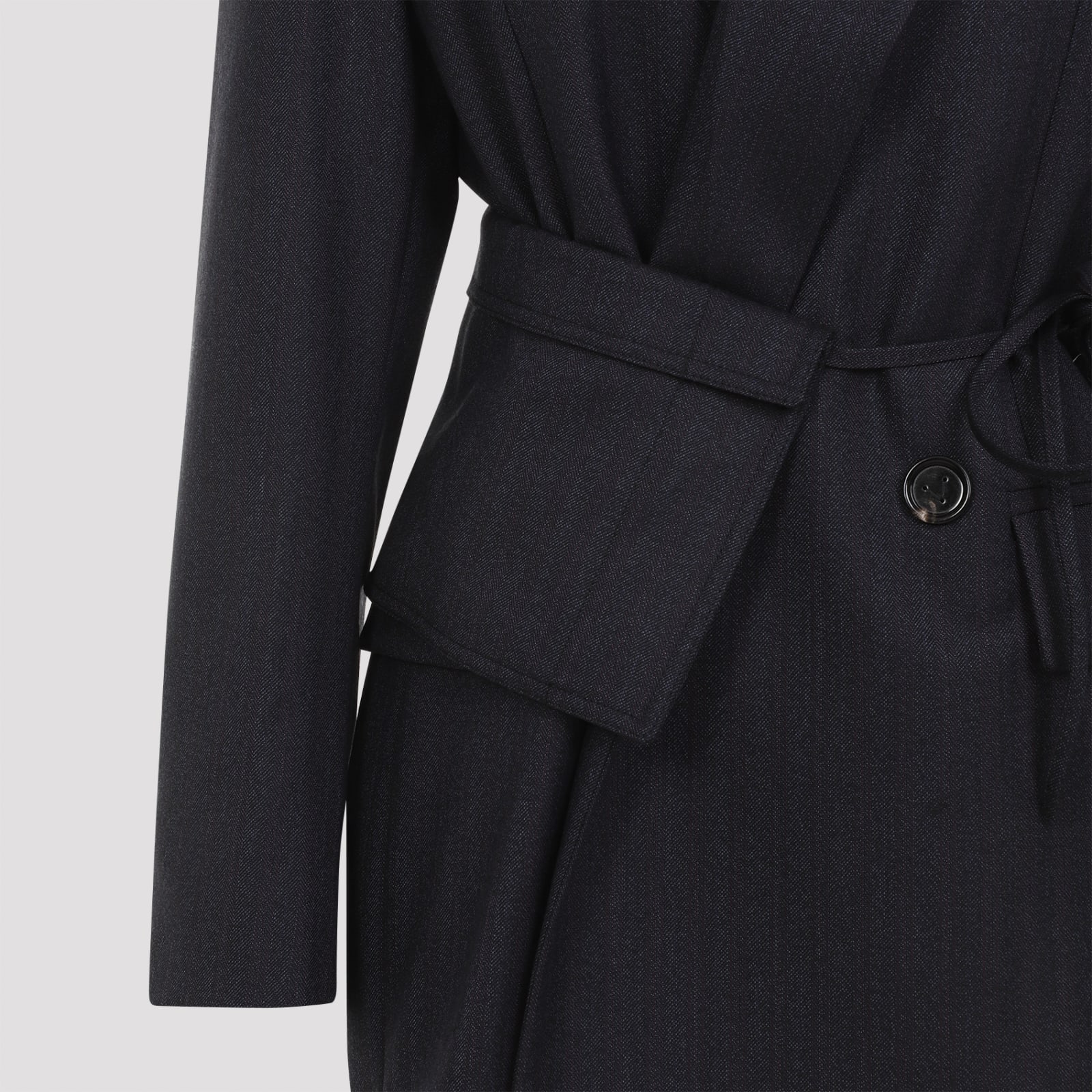 Bottega Veneta Wool Jacket With Belt In Blue