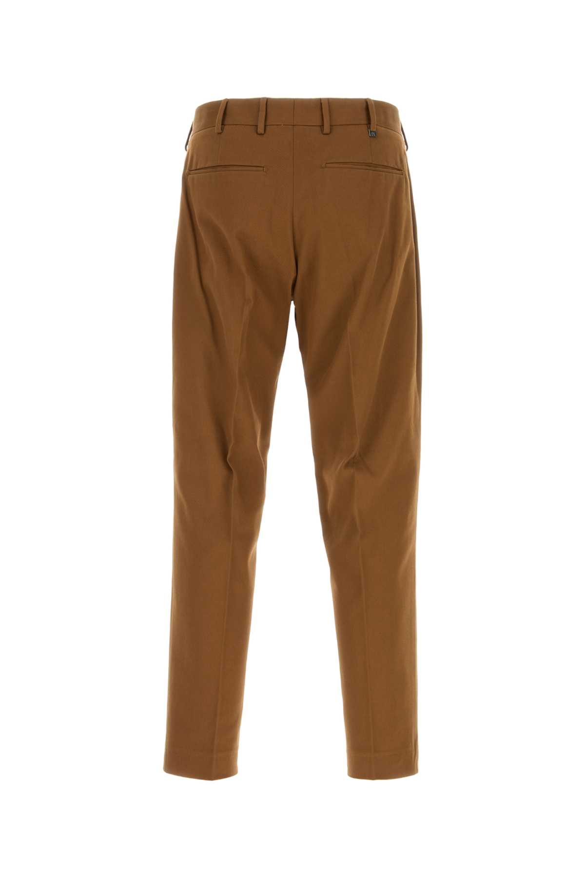 Pt Torino Cotton Trousers With Front Crease And Pockets In Brown