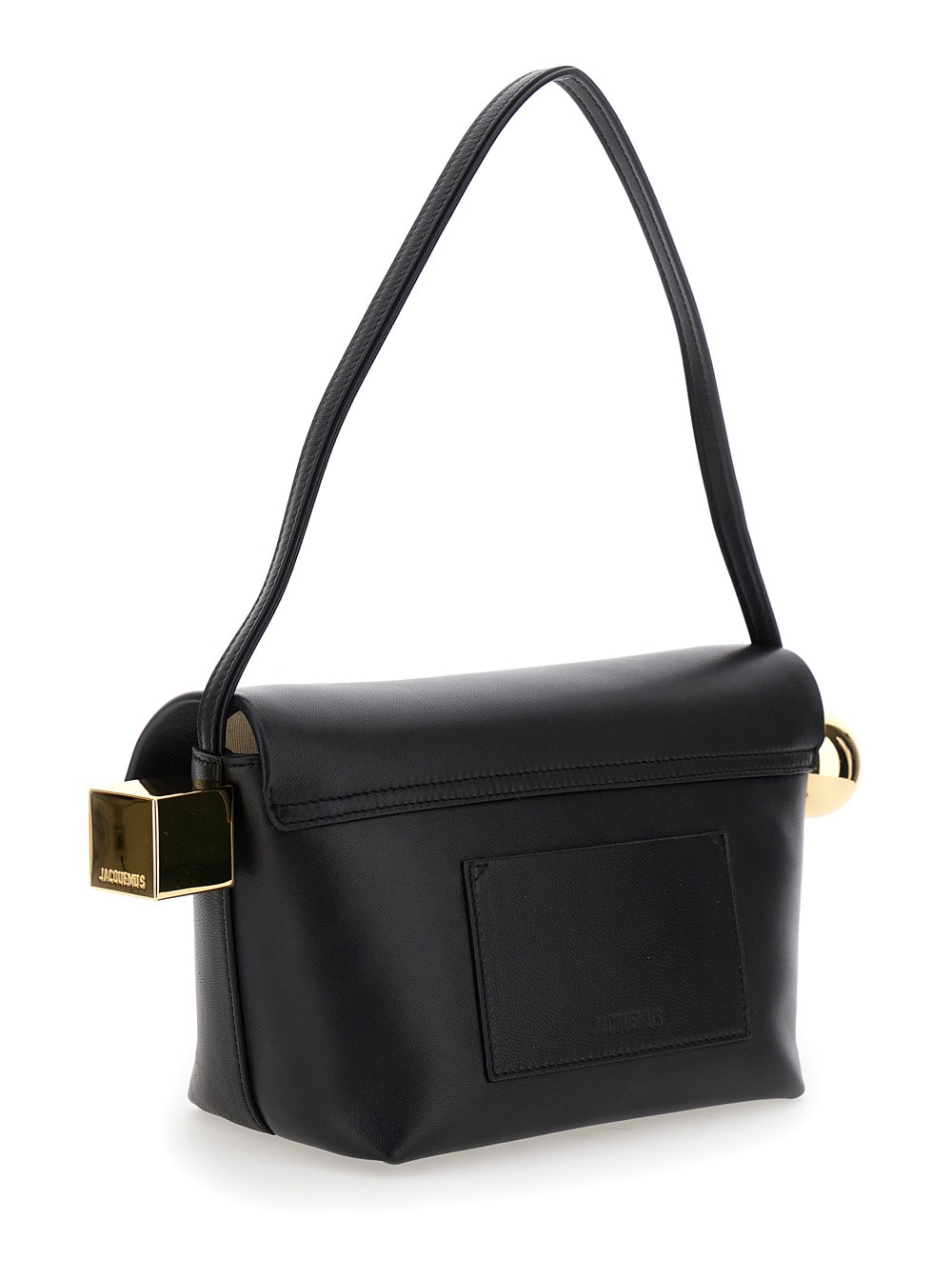 Shop Jacquemus Le Rond Carre Black Shoulder Bag With Shoulder Strap In Leather Woman