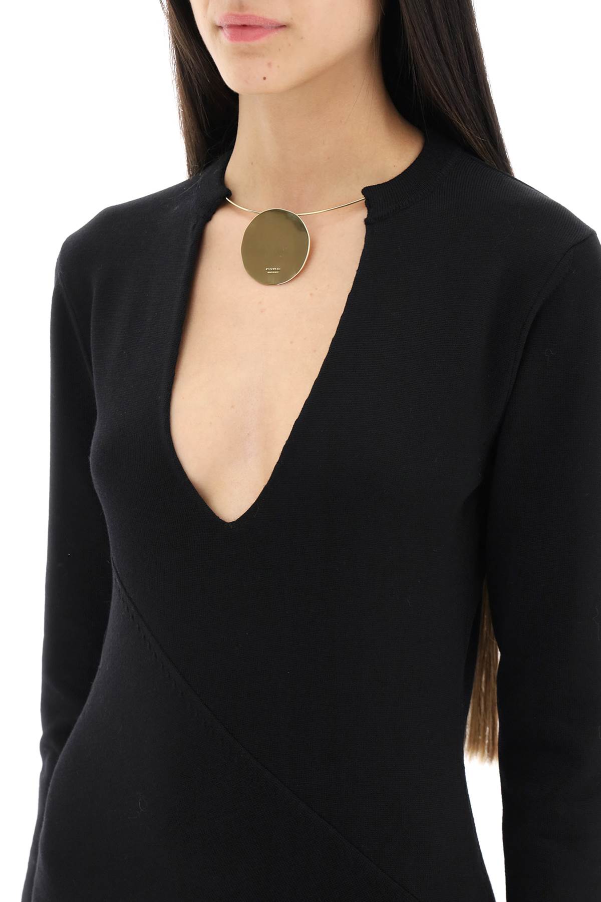 Shop Jil Sander Wool Knit Midi Dress With Necklace In Black (black)