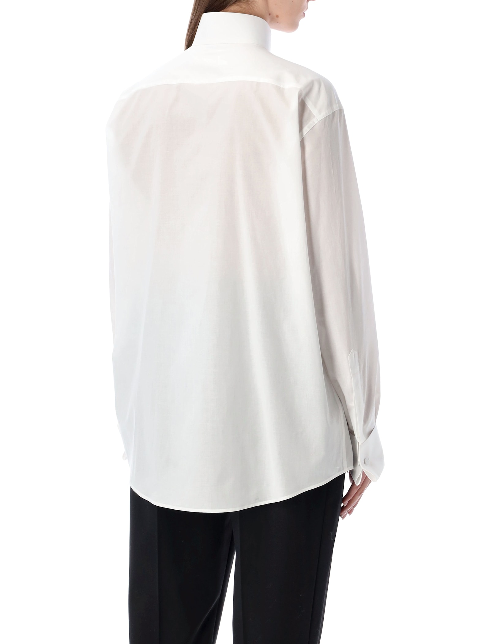 Tom Ford Structured Cotton Shirt Featuring Pleated Bib In White