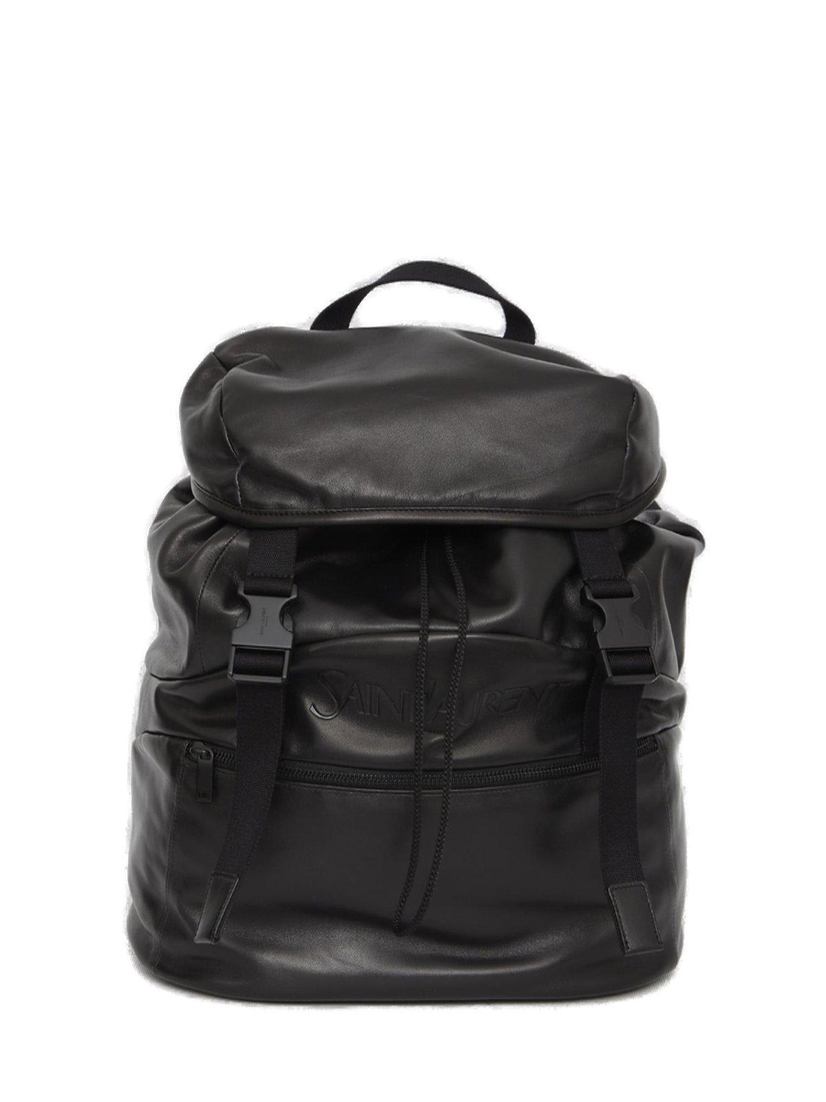 Saint Laurent Logo Printed Buckle Fastening Backpack In Black