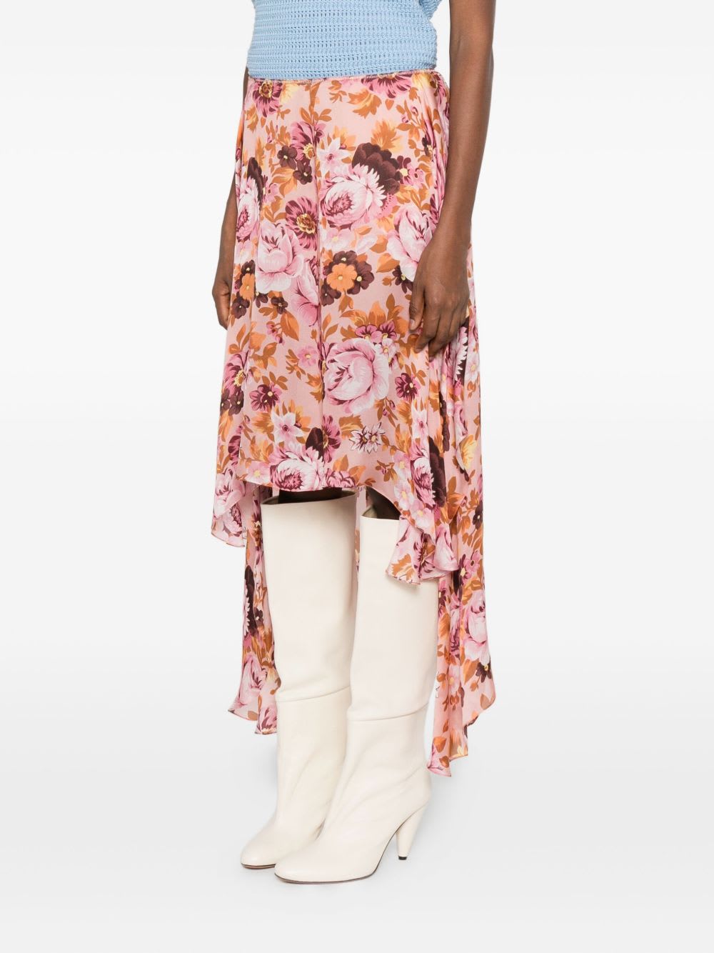 Chloé Asymmetric Floral Print Flowing Skirt In Pink