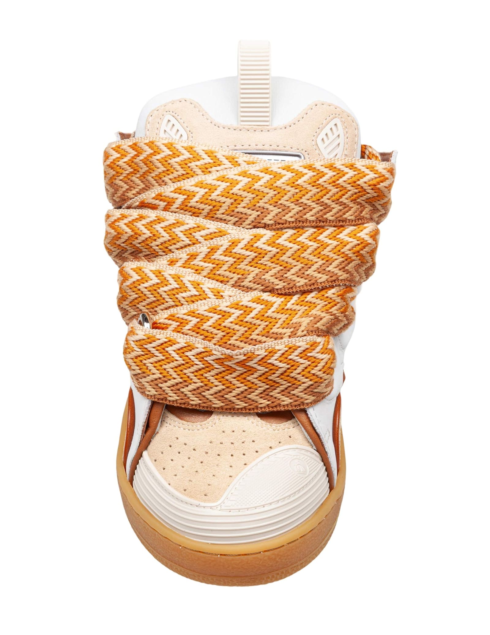 Lanvin Curb Leather And Fabric Sneakers, White And Honey In Multi