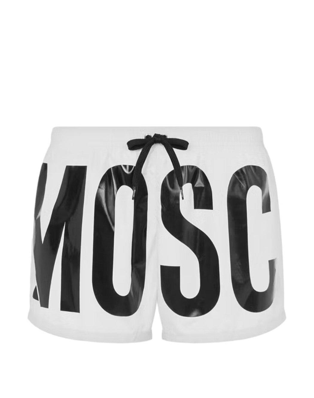 Shop Moschino Logo Printed Drawstring Swim Shorts In White