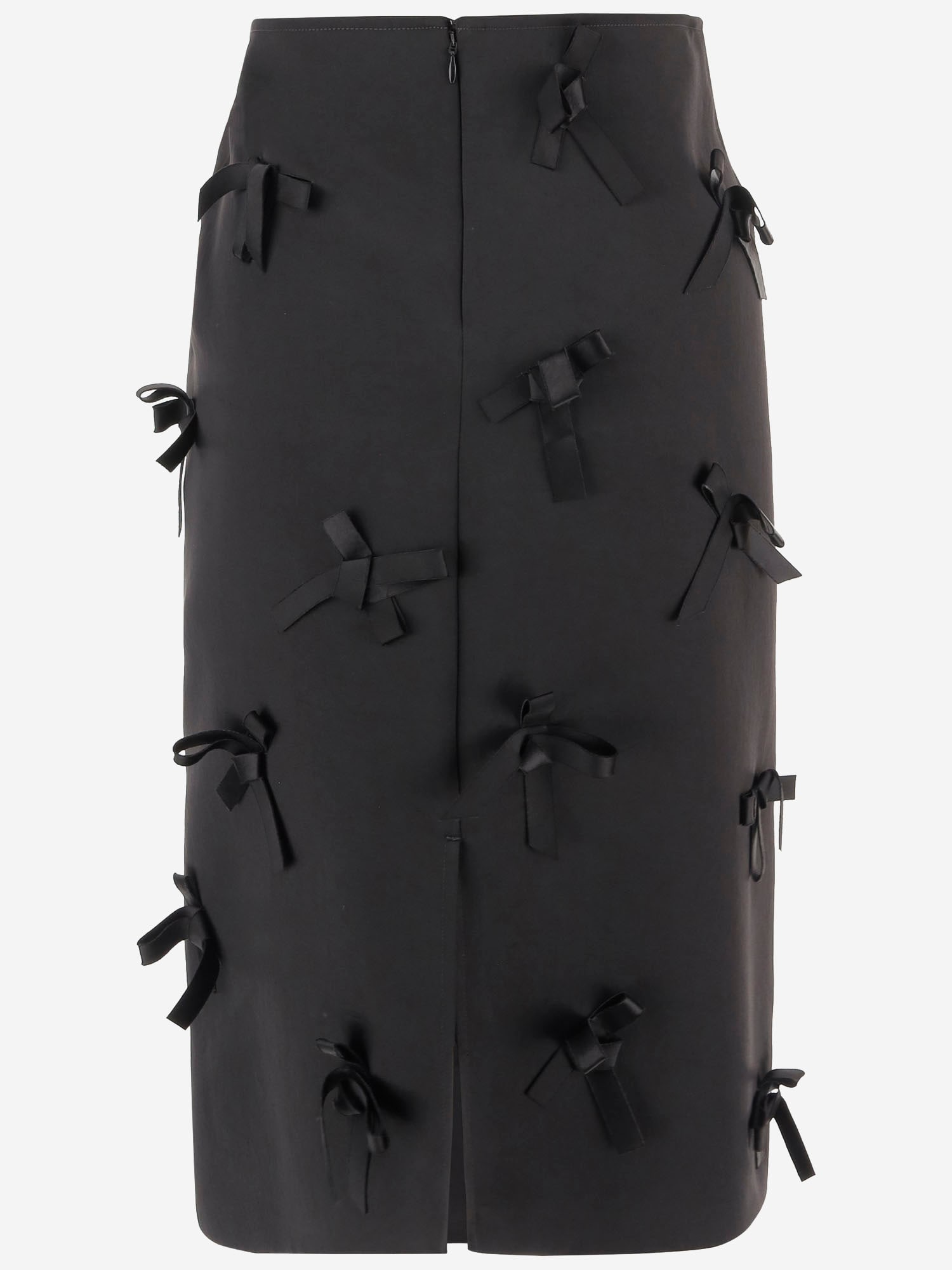 Jil Sander Satin Skirt With Embroidered Bows In Black