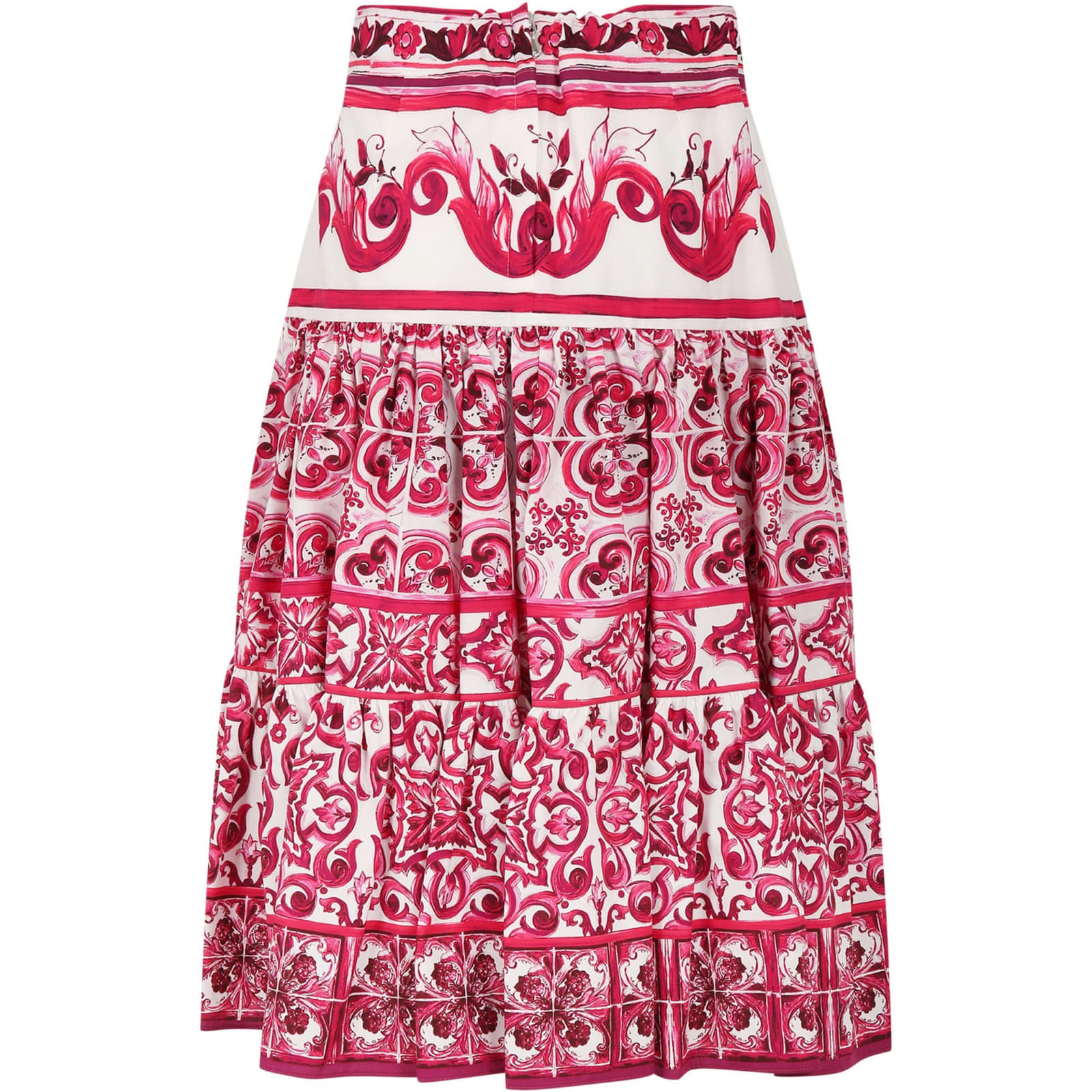 Shop Dolce & Gabbana Fuchsia Skirt For Girl With Majolica Print