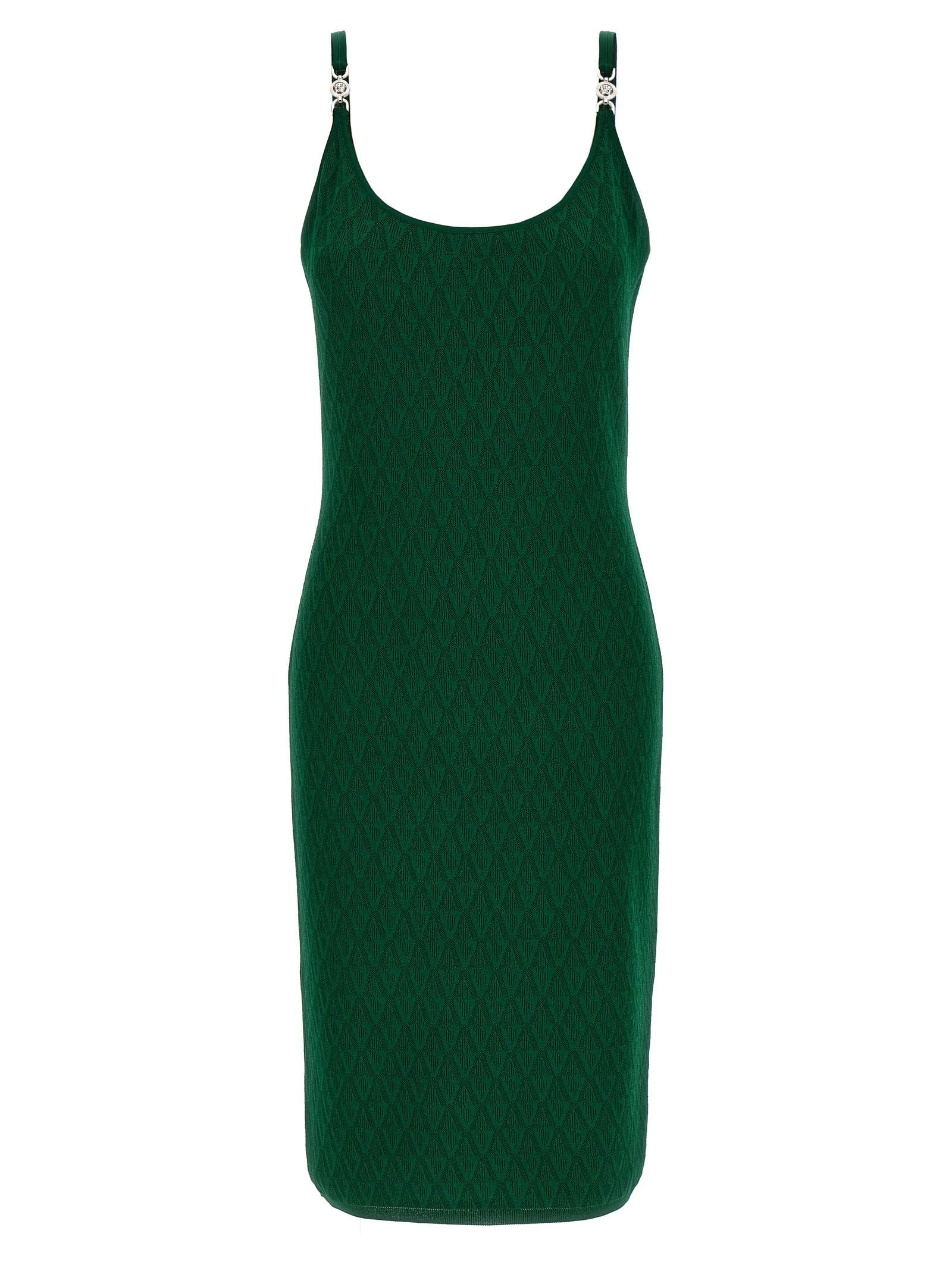 Versace Embellished-strap Midi Dress In Green
