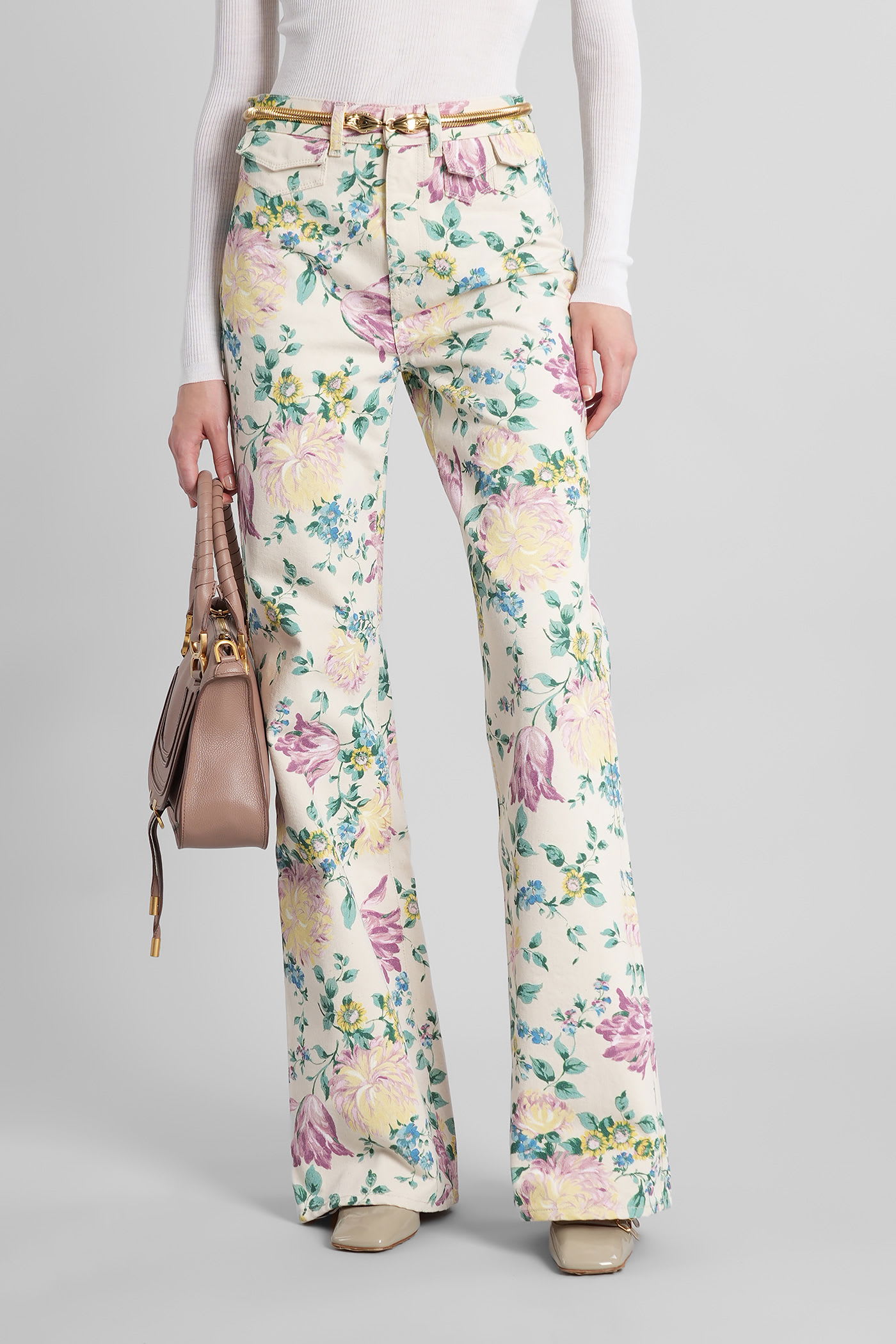 Chloé Printed Rigid High-rise Flared Jeans In Neutral