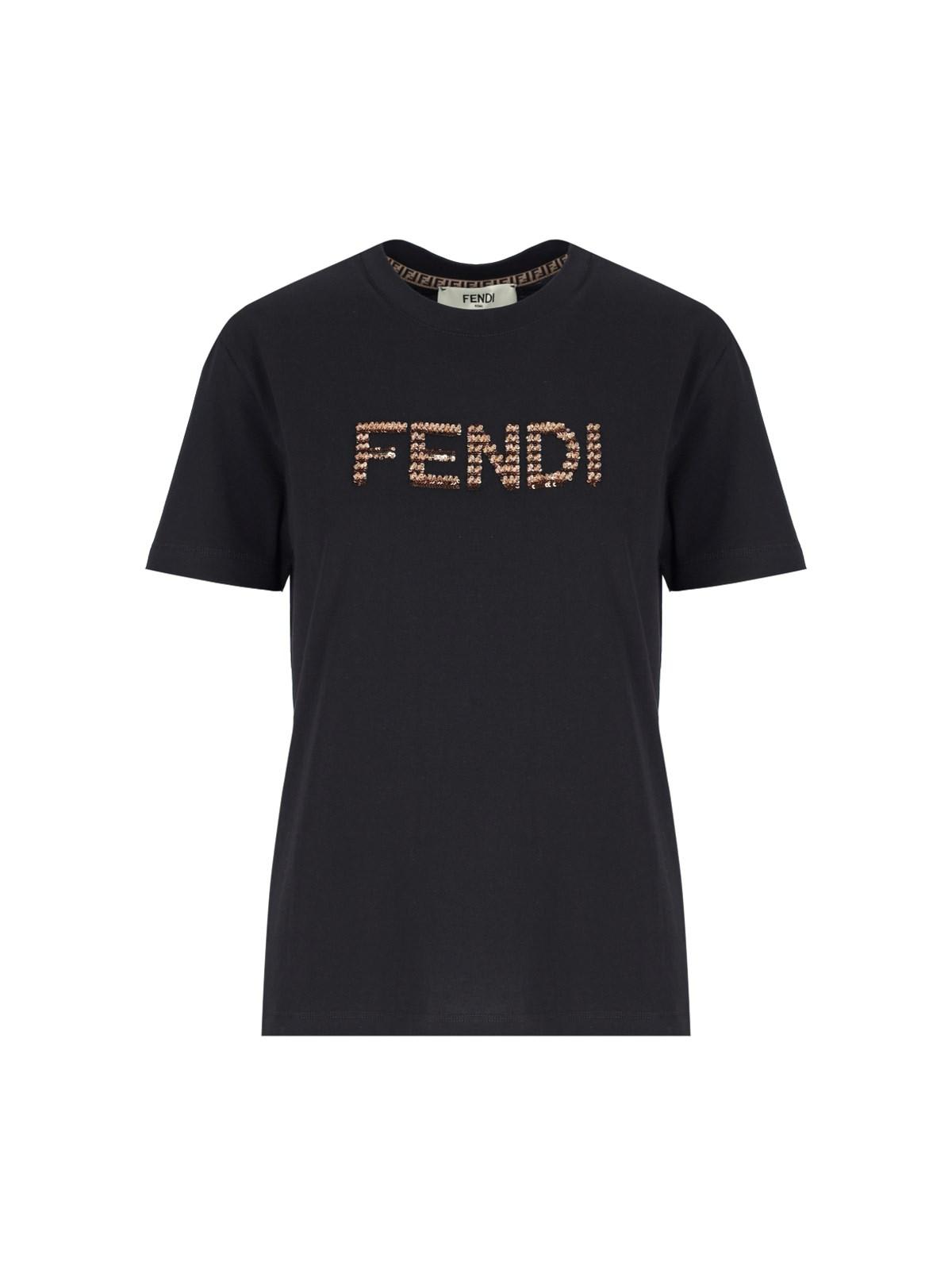 Shop Fendi Sequins Logo T-shirt In Black