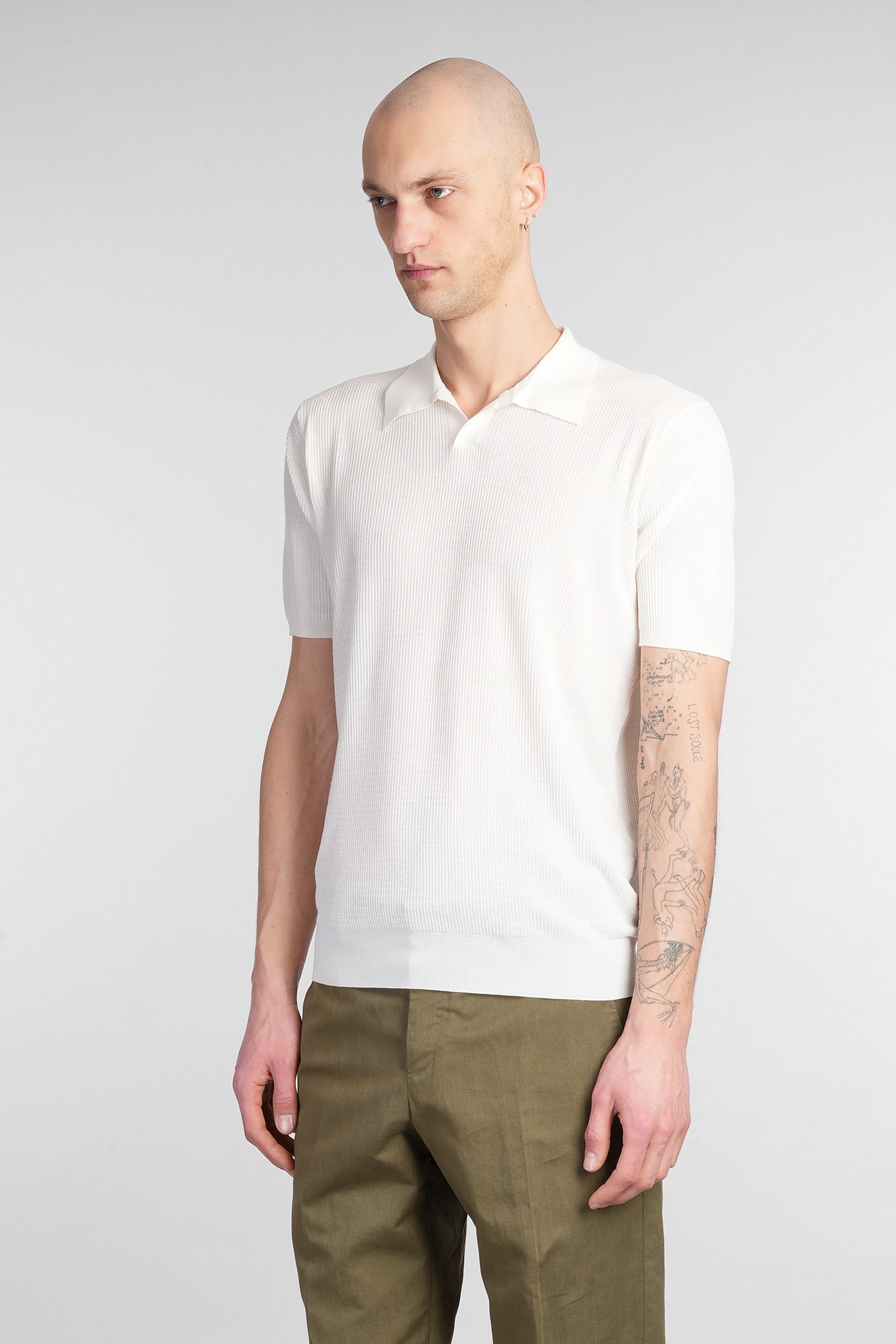 Roberto Collina Short Sleeve Polo Sweater In Beige