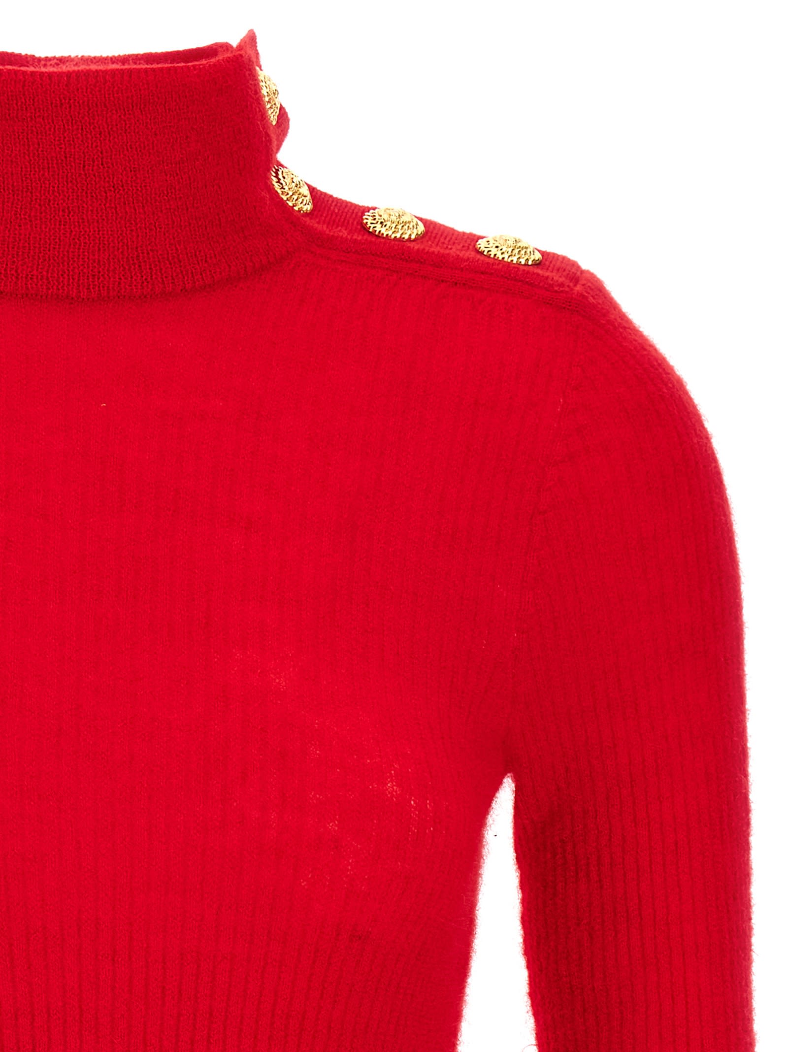 Shop Balmain Mohair Button Sweater In Red