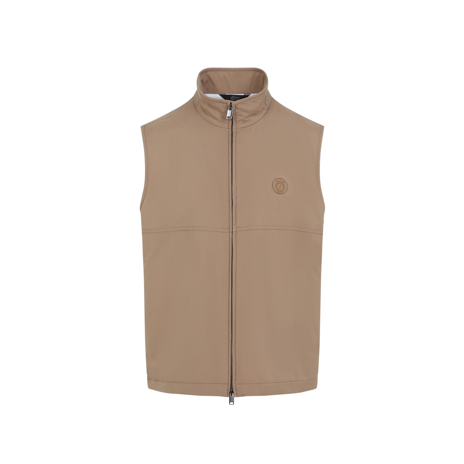 Brioni Logo Zip-up Gilet In Kaki