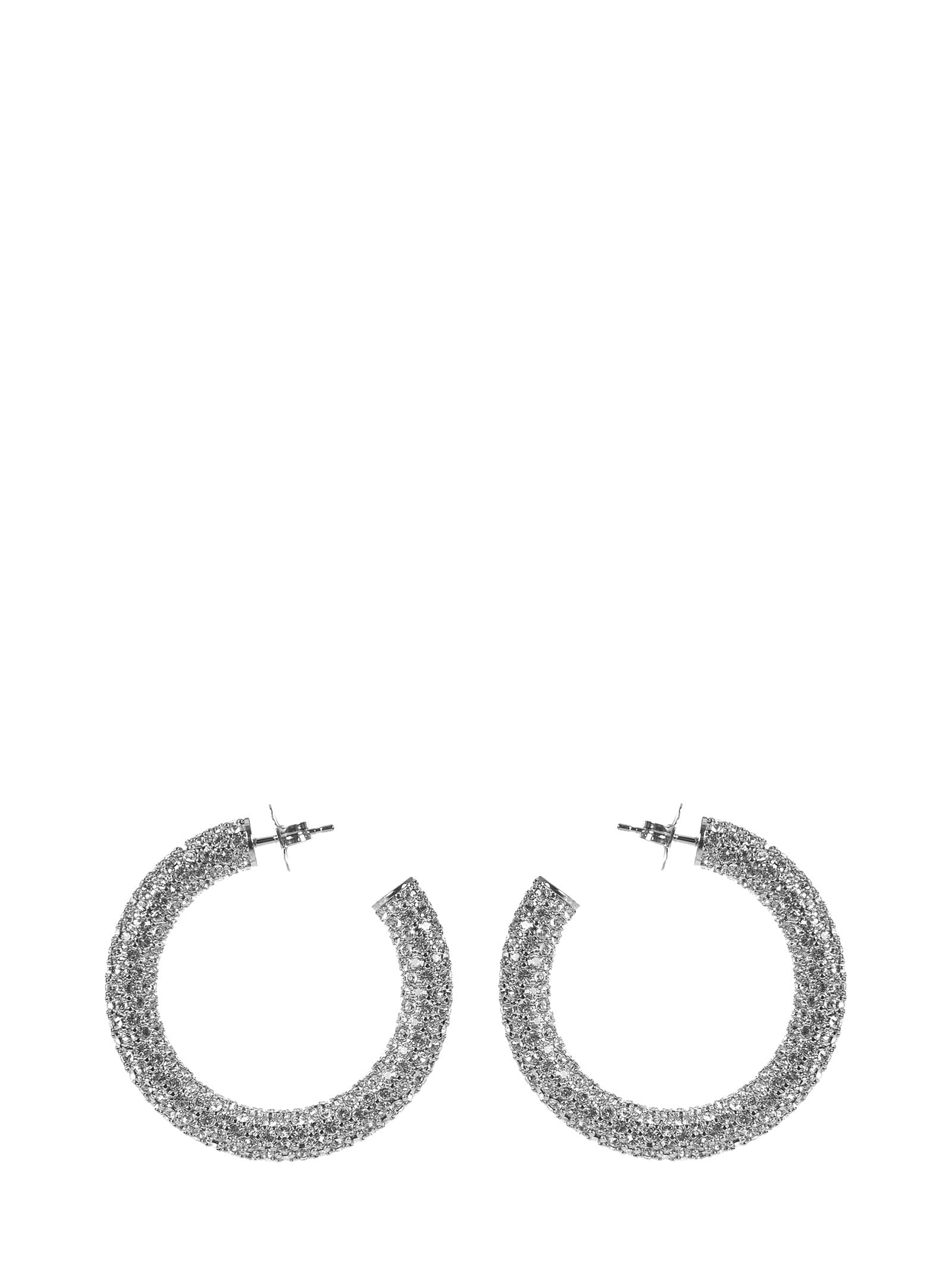 Shop Amina Muaddi Cameron Medium Earrings In Silver