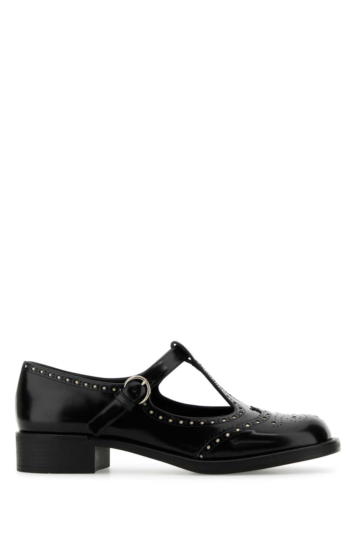 Black Leather Brogue Monk Strap Shoes