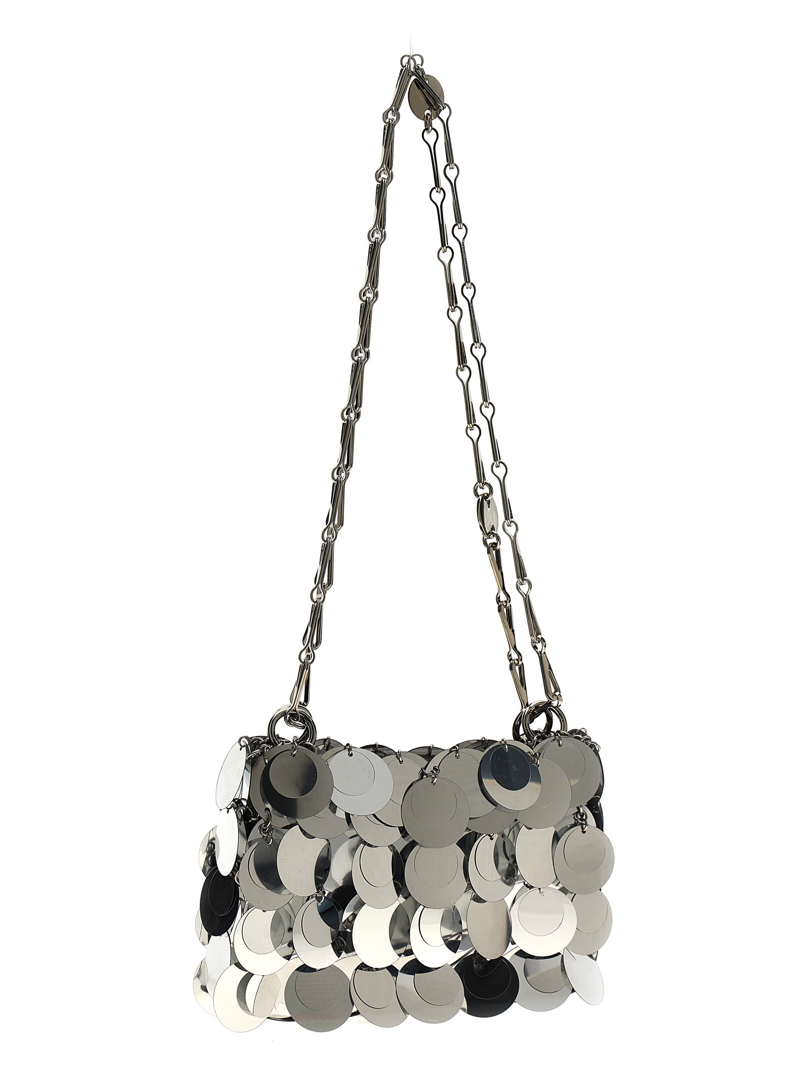 Shop Rabanne Sparkle Discs Nano Shoulder Bag In Silver