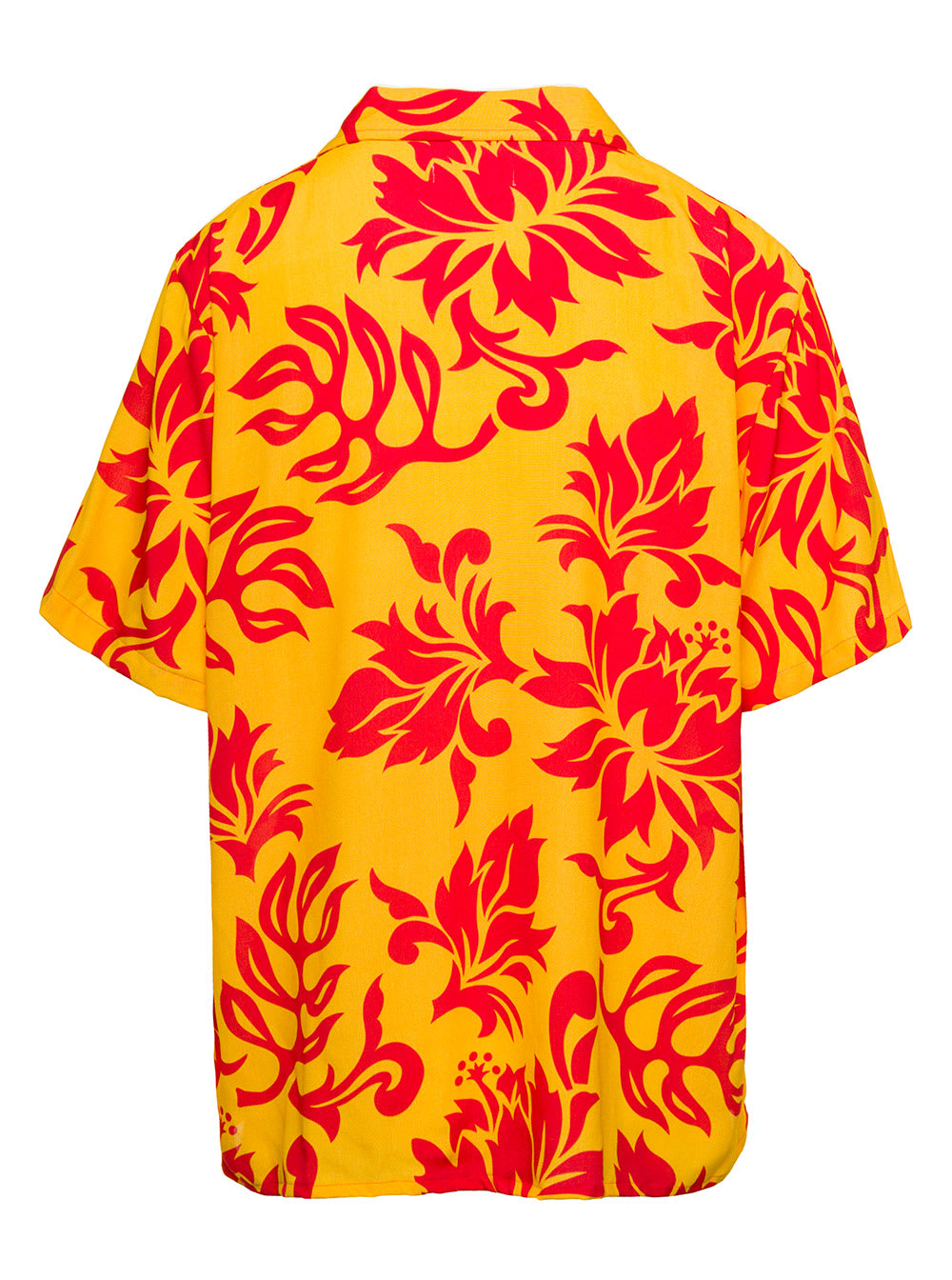 Shop Erl Orange Bowling Shirt With Tropical Flowers Print In Viscose In Multicolor