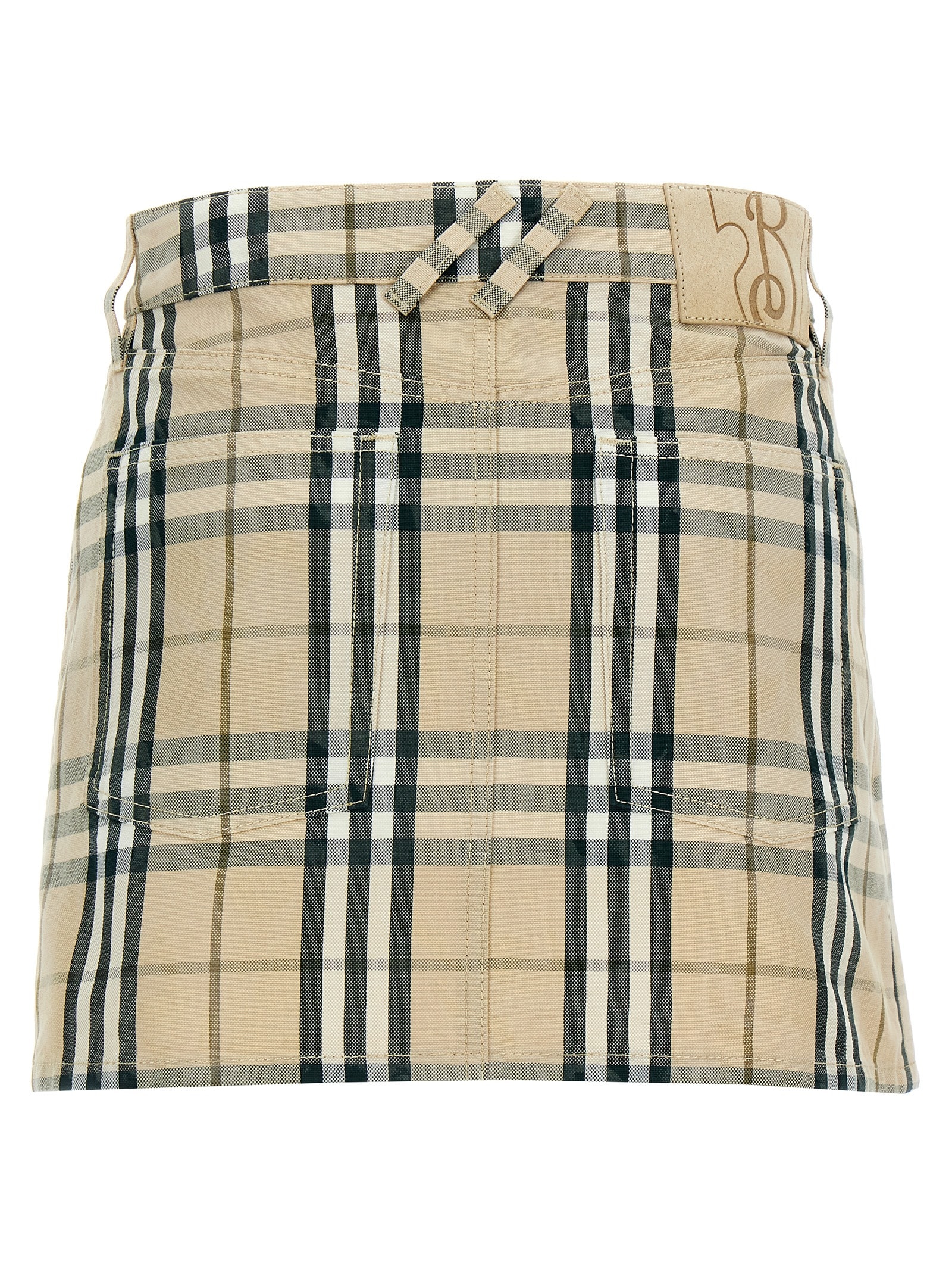 Shop Burberry Check Skirt In Beige