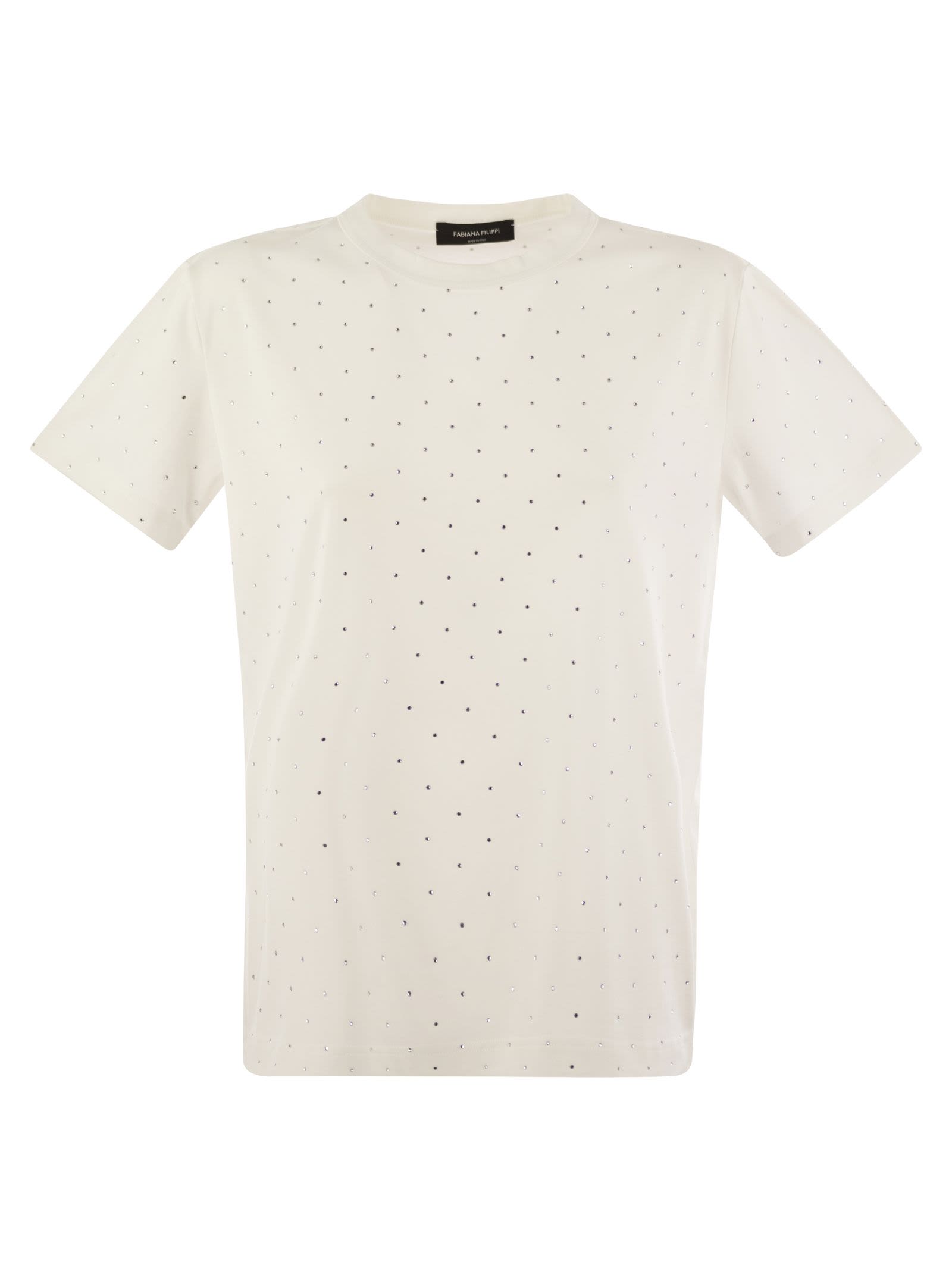 Shop Fabiana Filippi Jersey T-shirt With All Over Embroidery In White