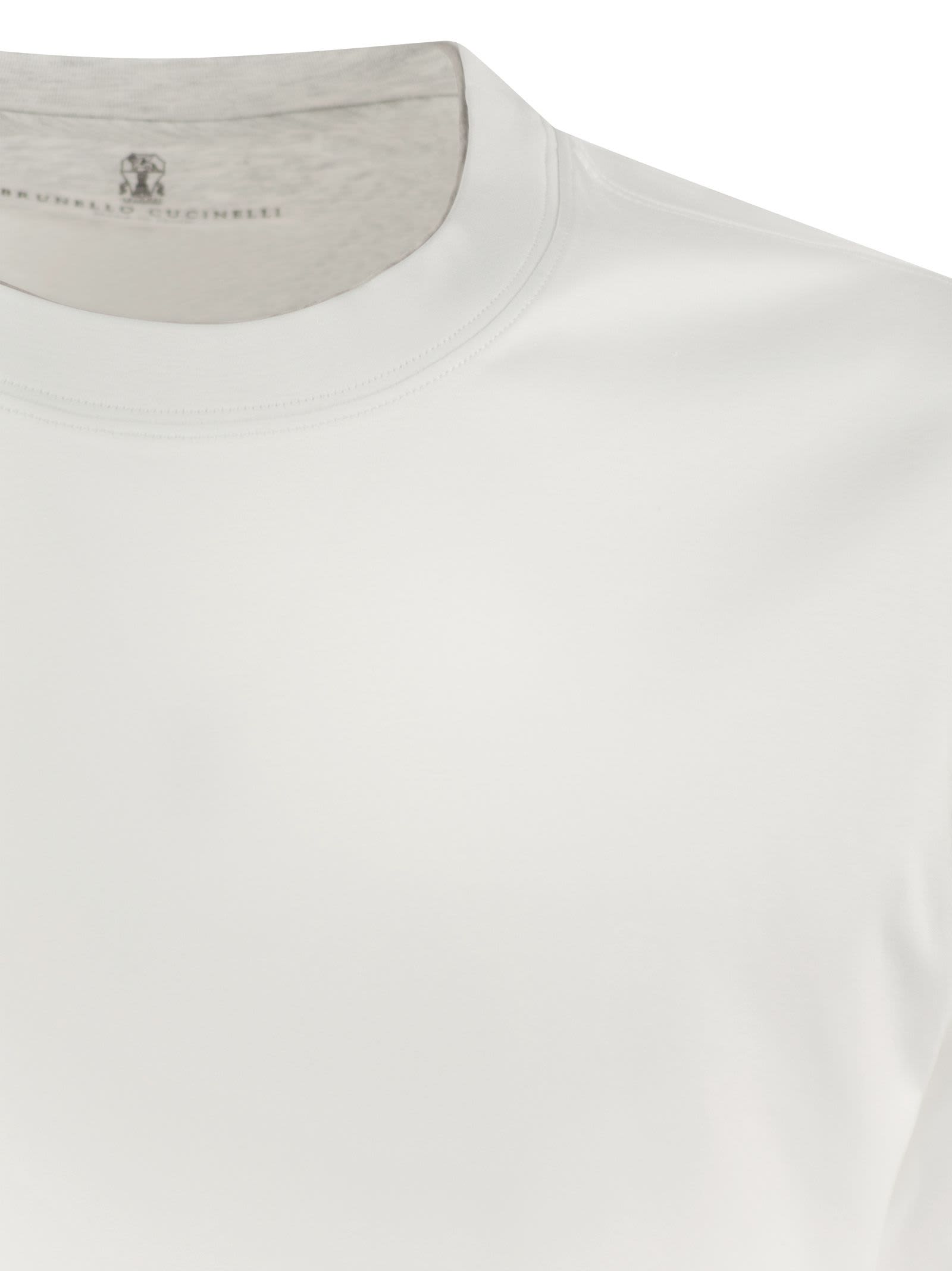 Shop Brunello Cucinelli Crew-neck Cotton Jersey T-shirt With Long Sleeves In White