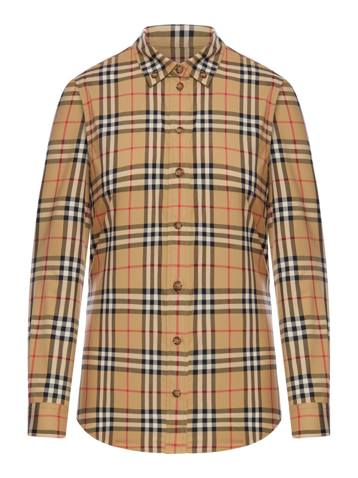 Shop Burberry Checked Buttoned Shirt In Beige