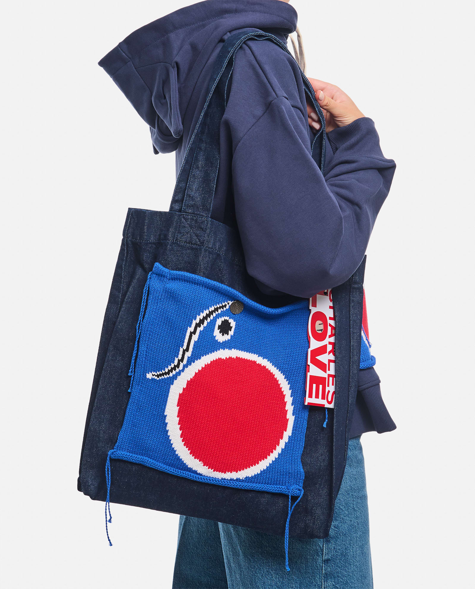 Shop Charles Jeffrey Loverboy Tote Bag With Knit Patch In Blue