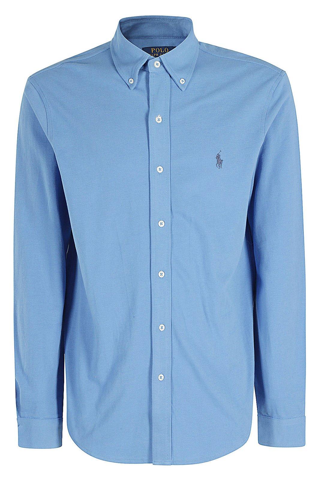 Shop Polo Ralph Lauren Pony Embroidered Buttoned Shirt  In Blue