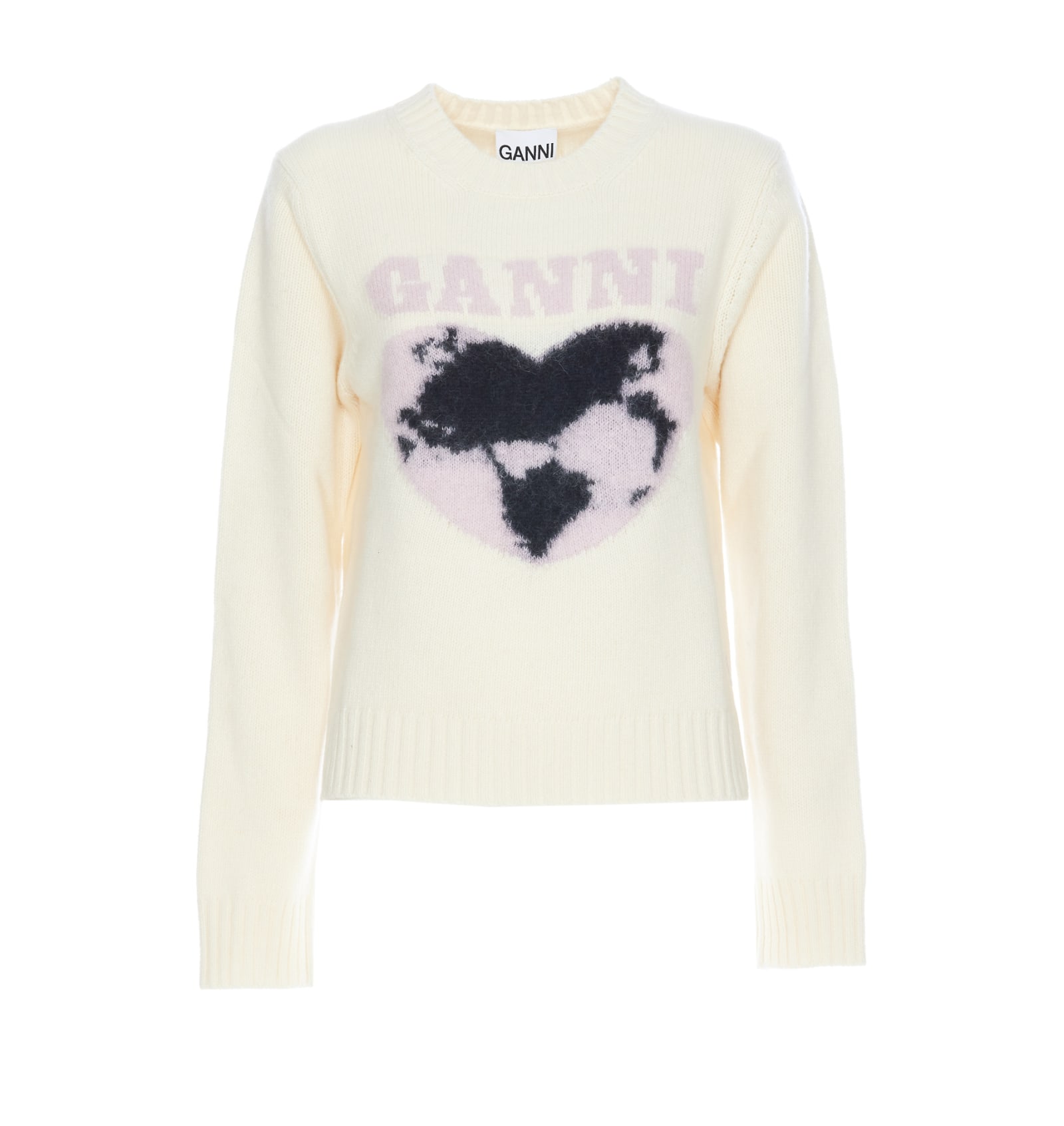 Shop Ganni Graphic Soft Wool Sweater In White