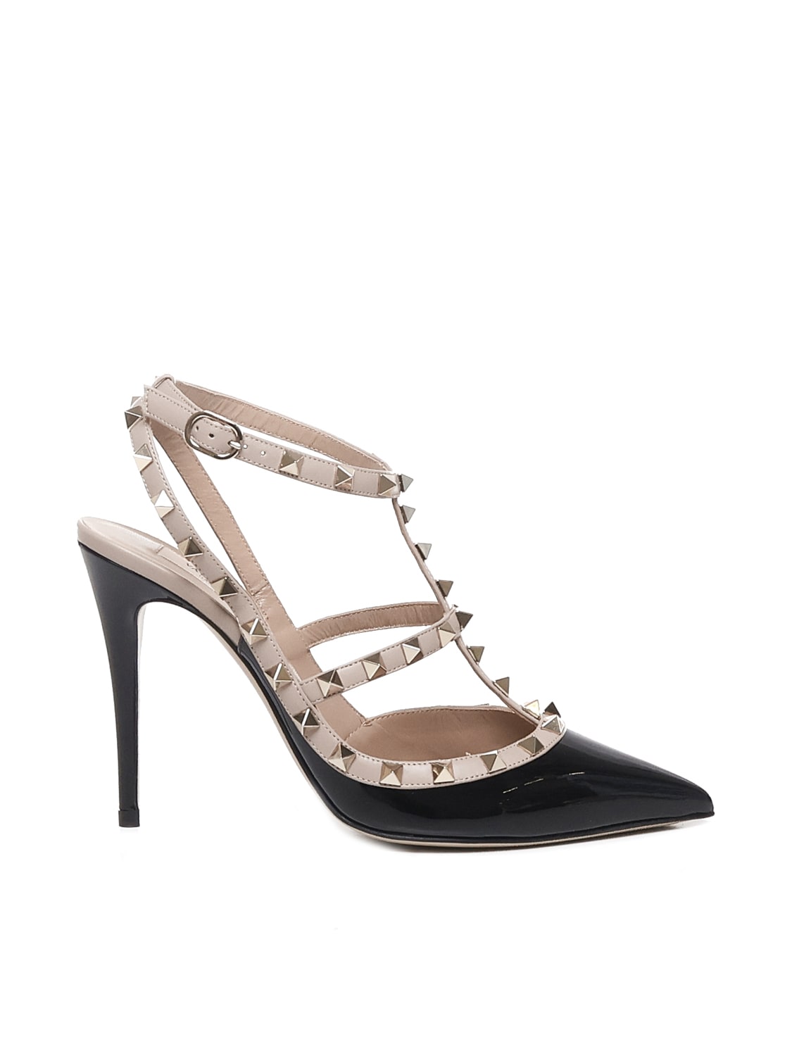 Shop Valentino Rockstud Décolleté In Smooth Leather In Black, Beige