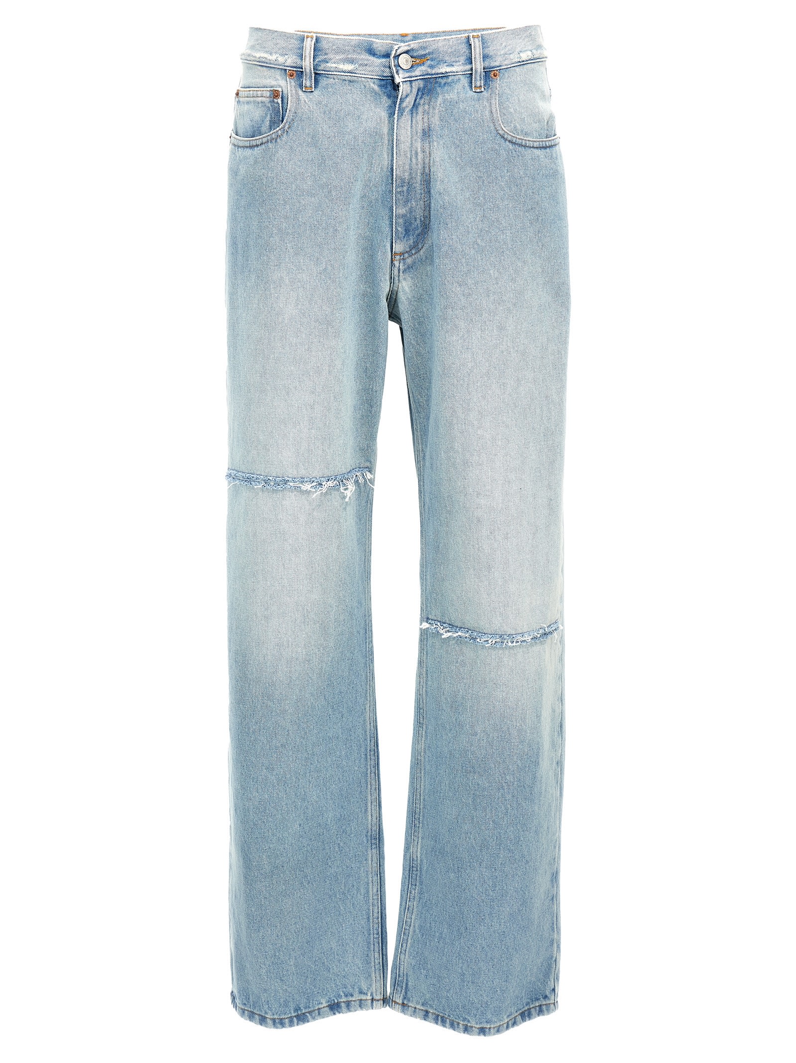 Shop Mm6 Maison Margiela Knee Detail Jeans In Light Blue