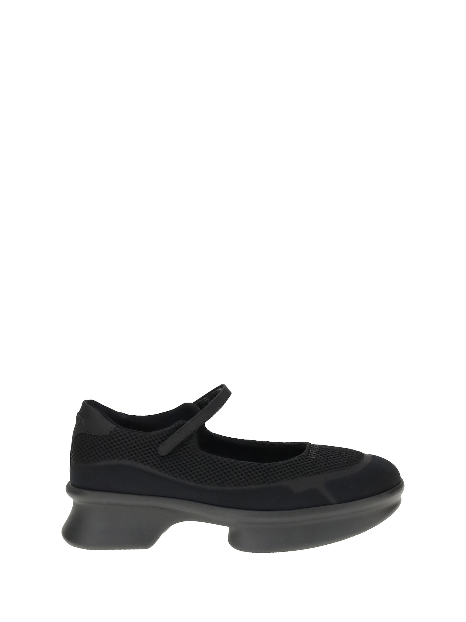 Prada Mesh Upper Round Toe Rubber Sole Ballerinas In Black