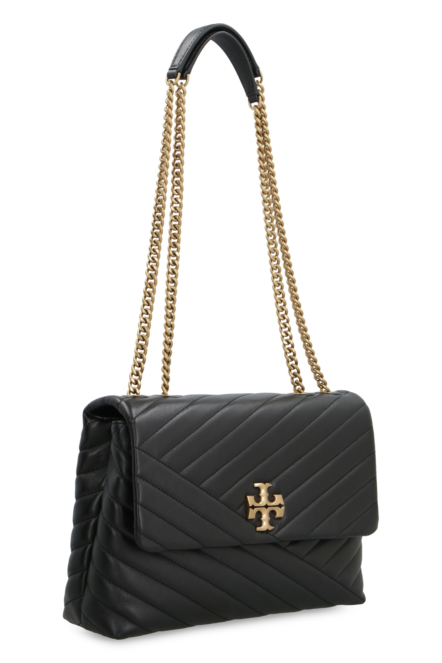 Shop Tory Burch Kira Leather Shoulder Bag In Black