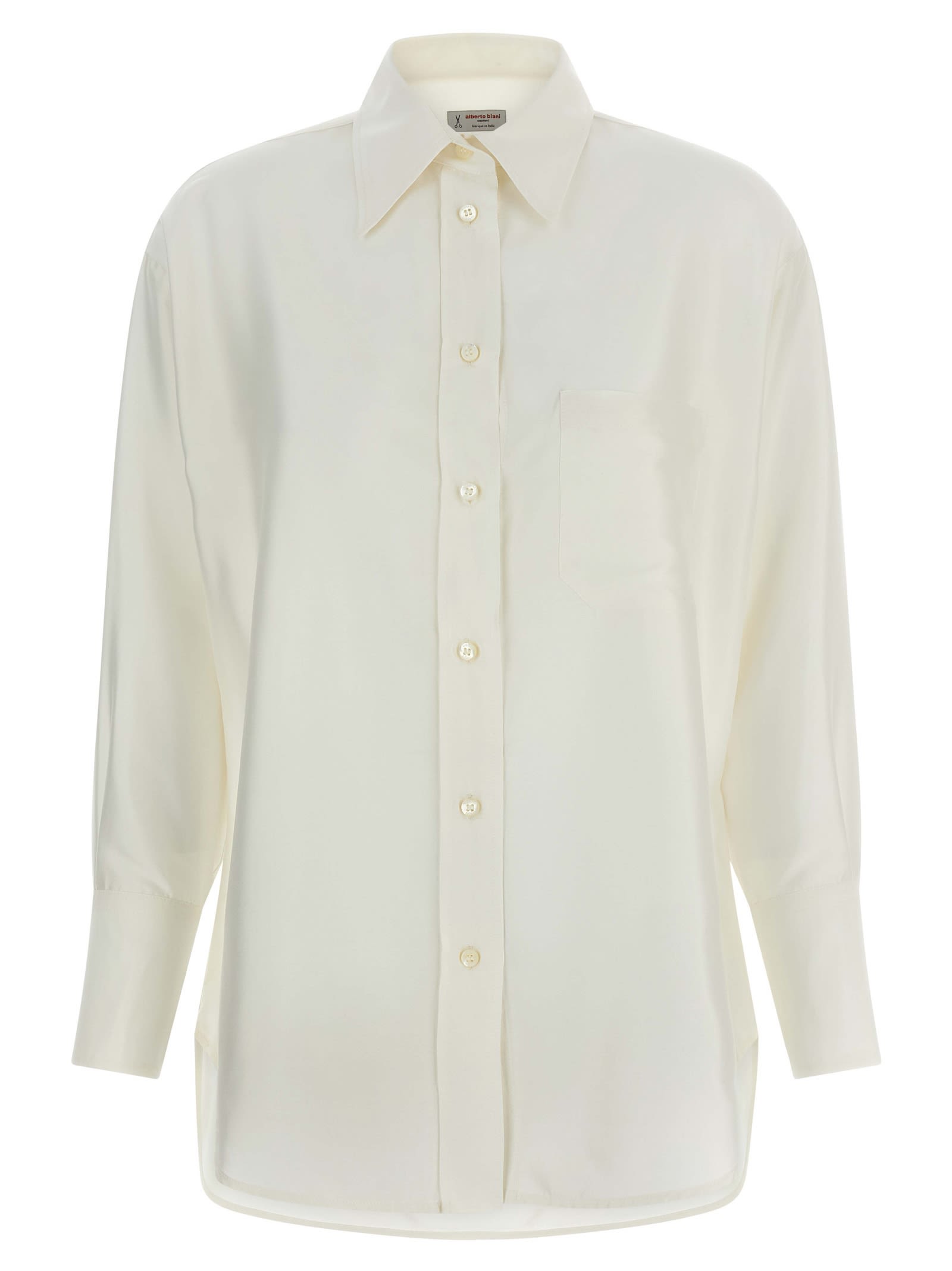 Alberto Biani Comfort Fit Silk Shirt With Asymmetrical Hem In White