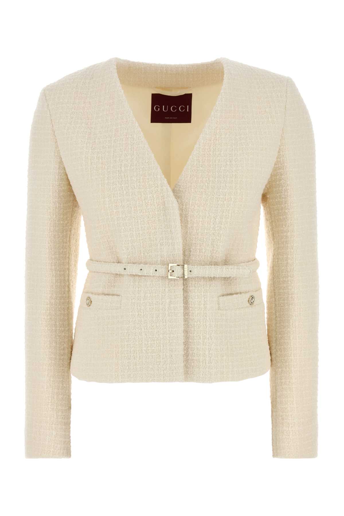 Shop Gucci Ivory Tweed Blazer